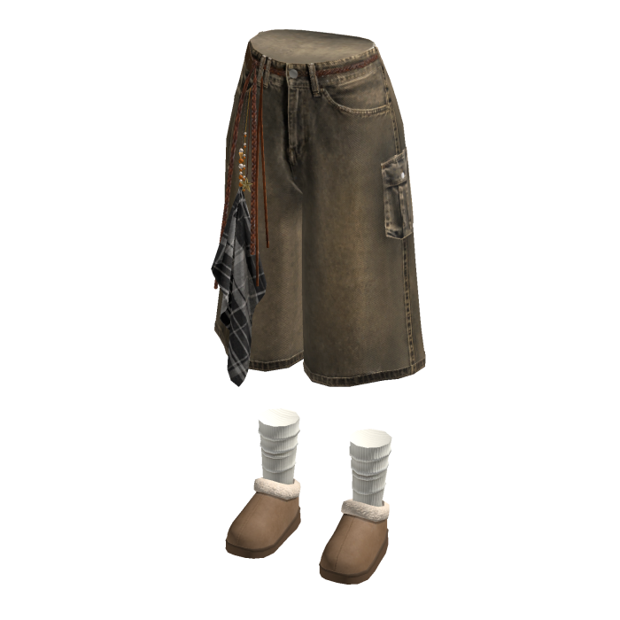 Baggy Cargo Shorts with Side Scarf (Olive)