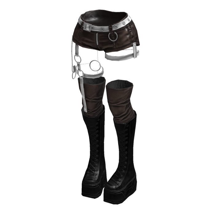 Gothic Emo Y2K Shorts boot straps (Brown White)