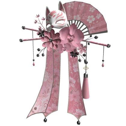 Pink & Silver Floral Kitsune Japanese Kanzashi Roblox item