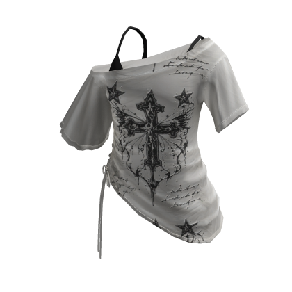 Goth Cross Print Wrap Crop Top (Gray)
