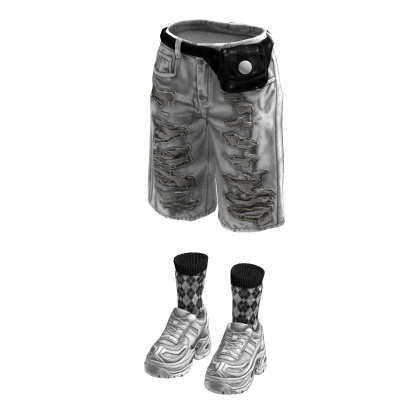Denim Teared Stylish Jorts (White Black)