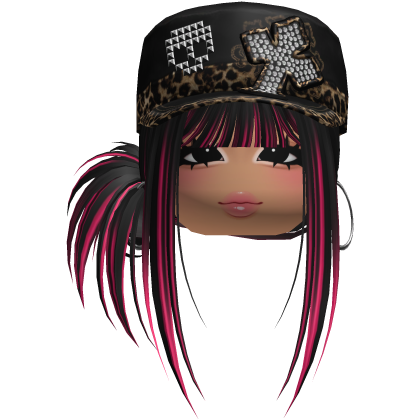 Gyaru Side Bun Hair w/ Cheetah Cap & Earrings