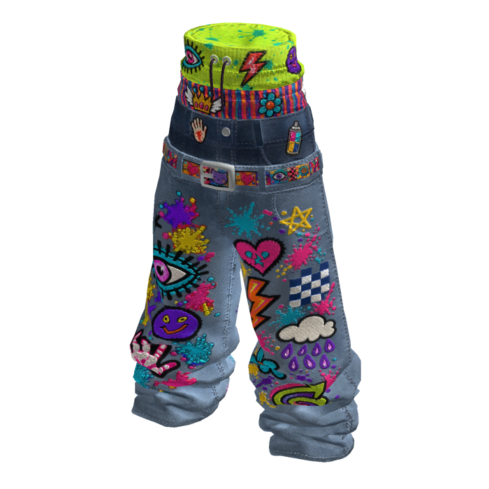 iBLOX - Blue Graffiti Layered Waist Sagging Jeans
