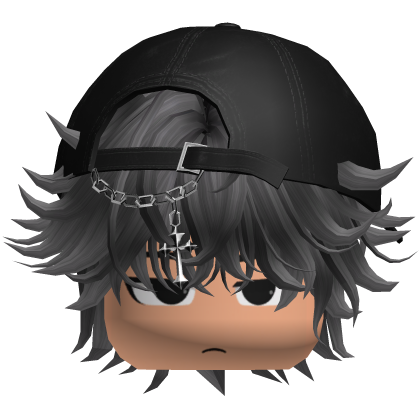 cute messy fluffy gray hair cap chains emo y2k Roblox item