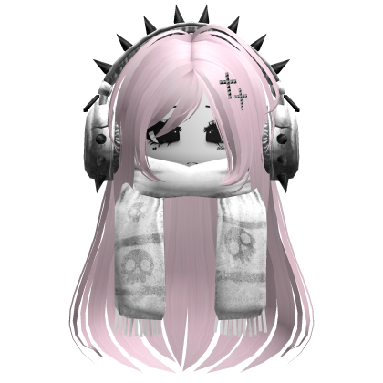 Straight Hair&Emo Headphones&Scarf Pink V2
