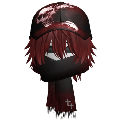 moe boy with emo red skull hat + scarf