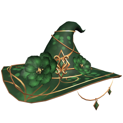 Enchanted whimsy Petal Witch Hat - Green/Gold Roblox item