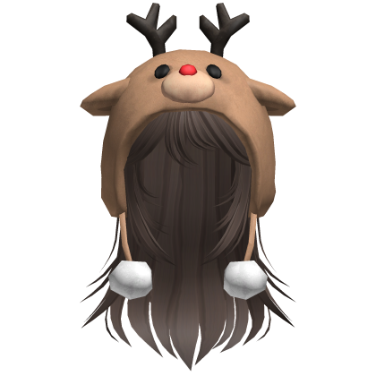 Christmas Reindeer Beanie w Flowy Hair Red