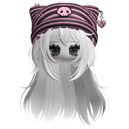 Emo Kawaii Skull Beanie W/ Wolfcut White