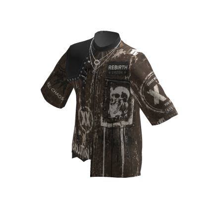 Emo Grunge Skull Baggy Shirt w/ Chain (Brown)