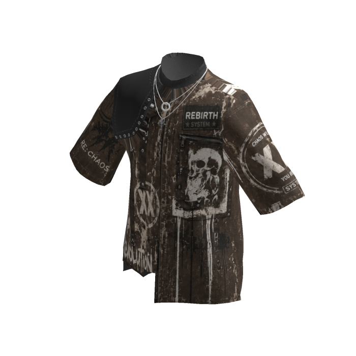 Emo Grunge Skull Baggy Shirt w/ Chain (Brown)
