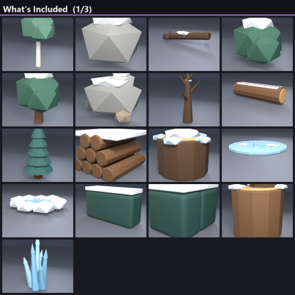 Low Poly Snow Forest Pack x50 Winter Pine Ice Rock preview 5