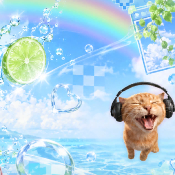 Frutiger Aero Cat Nostalgia Y2K Summer Background