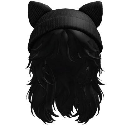 Black Wavy Hair with Cat Ear Beanie