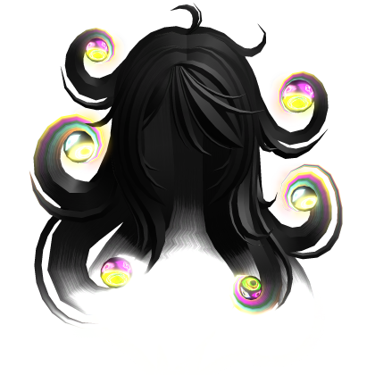 GLOWING abstracted six eyes black spiral hair