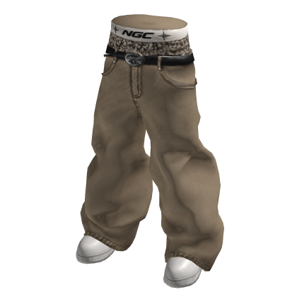Cream Stylish Y2K Saggy Jeans w/ Boxer