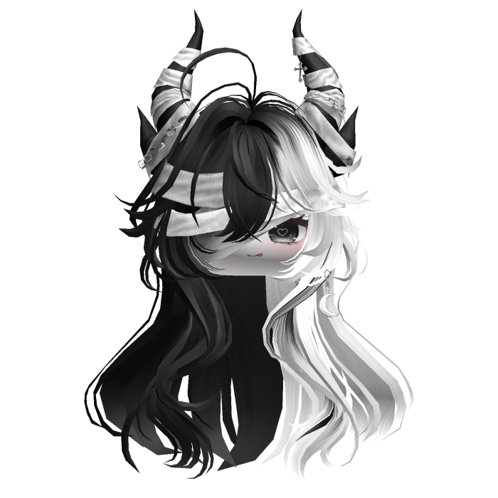Horned Anime Demon Wolfcut (Black&White)