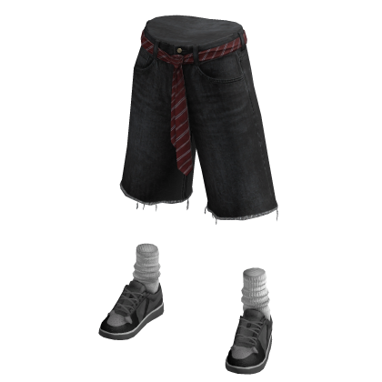 Tie Belt Jorts w/ Black Sneakers (Grey)