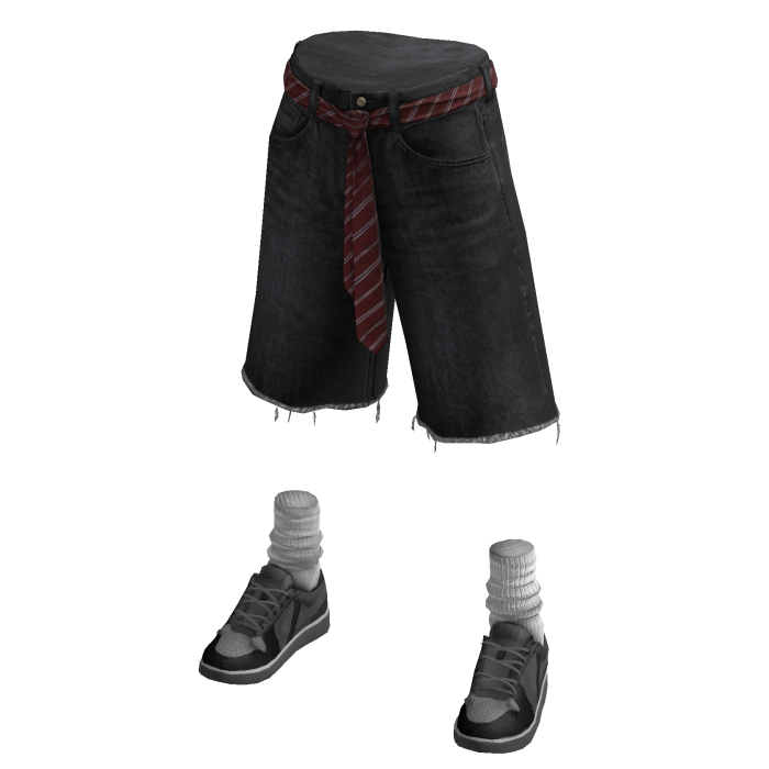 Tie Belt Jorts w/ Black Sneakers (Grey)