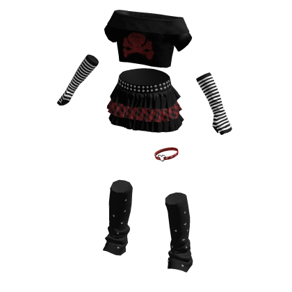 Emo Red Skull Black Sweater Skirt Outfit
