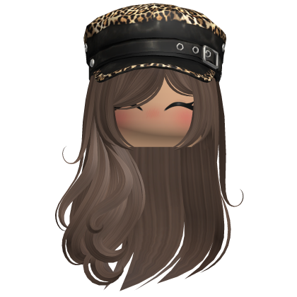 Swirly Long Hair w/ Leopard Beret (Brown)