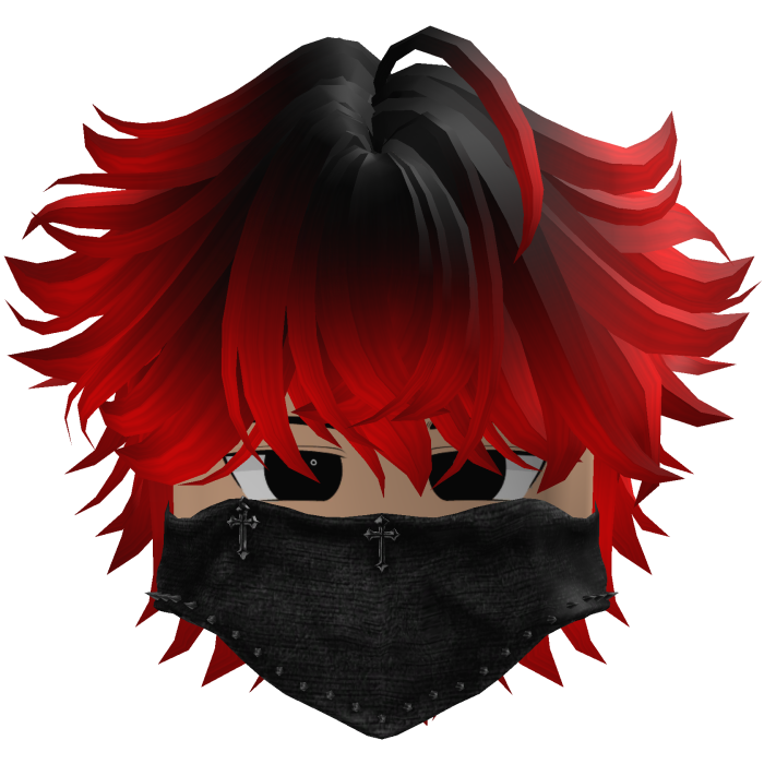 messy fluffy anime hair with a Y2K mask (Red)
