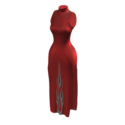 BB Red Sparkle Flame Side Slit High Neck Dress