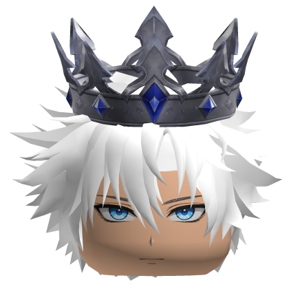 Messy White Hair w/ Silver Blue Gem King Crown 