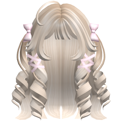 Cutecore Curly Hair w Kawaii Ribbons Light Blonde