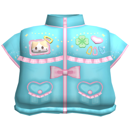 ♡ kawaii blue collared jacket w kitty badge