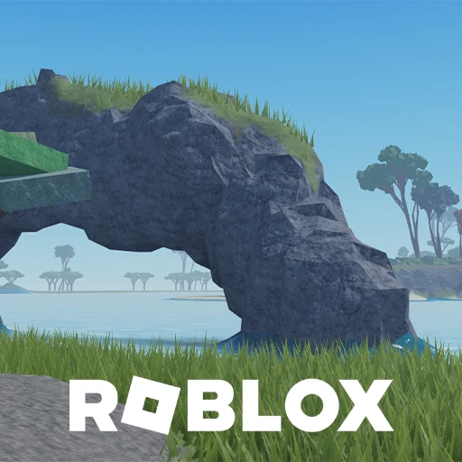 ไอคอน Place ทางการในจักรวาล Heavyweight Fishing แสดงเกาะและซุ้มหินพร้อมคำว่า Roblox