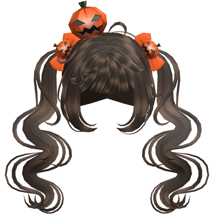brown halloween pumpkin wavy pigtails hair Roblox item