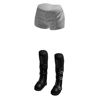 Goth Studded Shorts w/ Combat Boots (Gray)