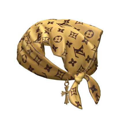 Tied LV Bandana Durag Hat with Cross Chain