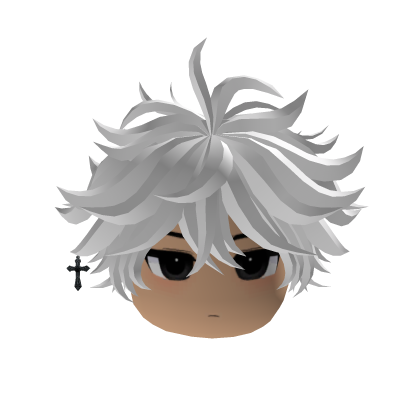 Blue&White Messy Middle Part W/ Chibi Boy Face Roblox item