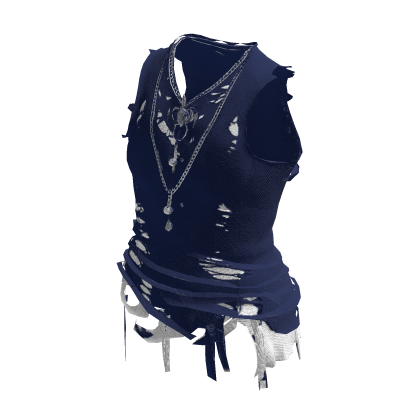 Blue Y2K Distressed Gothic Chain Tank Top [PBR]