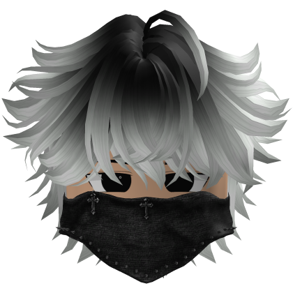 messy fluffy anime hair with a Y2K mask (White)