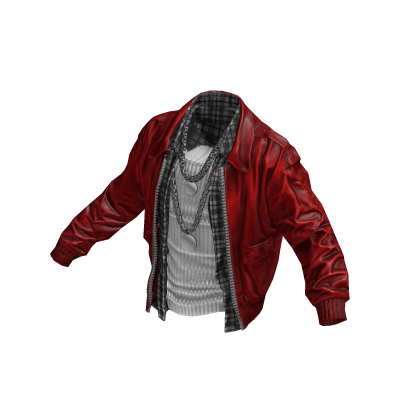 Red Leather Jacket Layered w/ Flannel