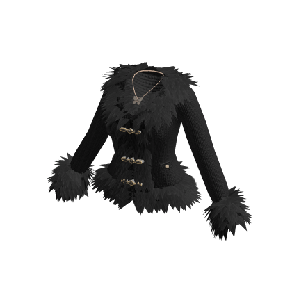 Fitted Jacket with Fluffy Trim (Black)