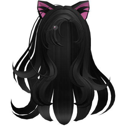 Halloween Black Hair with Cat Ears and Fish Clip Roblox item
