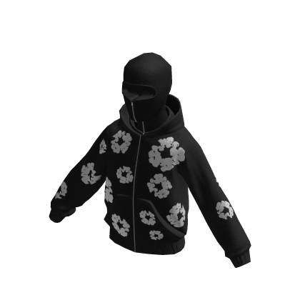 Black Flowers Hoodie With Ski Mask thumbnail