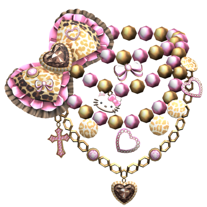 Kawaii Gyaru Leopard Bow Pearl Necklace Beige Pink