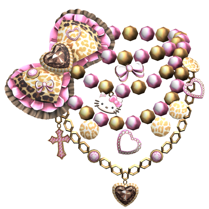 Kawaii Gyaru Leopard Bow Pearl Necklace Beige Pink