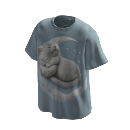 🌙😹 White Blue Cat Moon Dreamy T-shirt [PBR] thumbnail