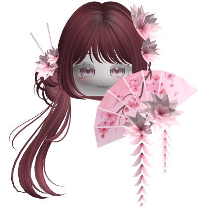 Side Ponytail w/ Cherry Blossoms & Fan