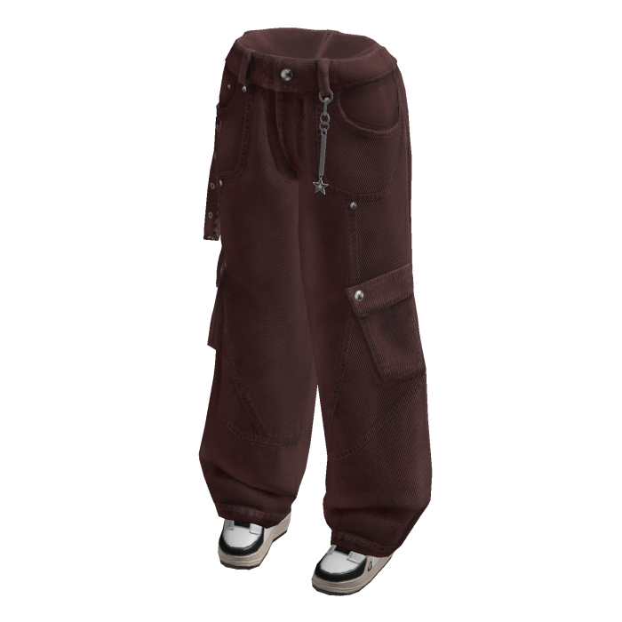 Baggy Cargo Jeans w/ Sneakers (Burgundy)