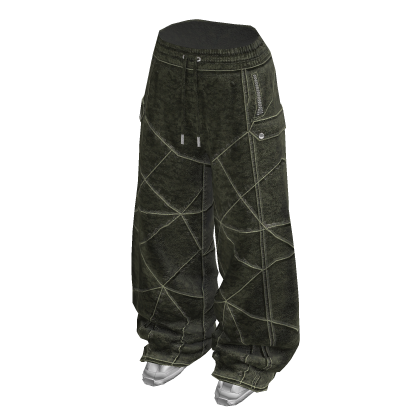 Baggy Washed Jeans w/ Sneakers (Olive Green)