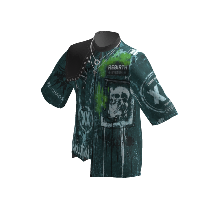 Grunge Skull Jersey w/ Necklace (Teal)