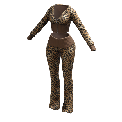Tracksuit Leopard Outfit Flared Pants Crop Top Y2K thumbnail
