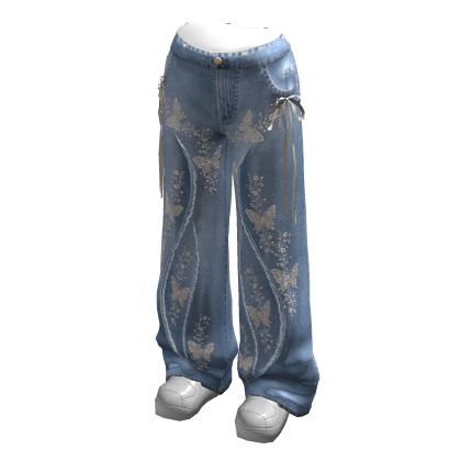 Baggy Graphic Jeans w/ Sneakers (Blue)